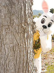 Kelly was hunting wabbits in her super short overalls and white tank.